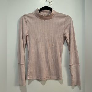 Rib mock neck pale pink long sleeve top
